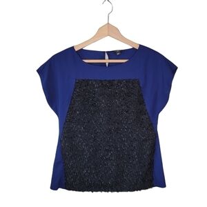 Ann Taylor | Petite Navy and Black Eyelash Front Blouse